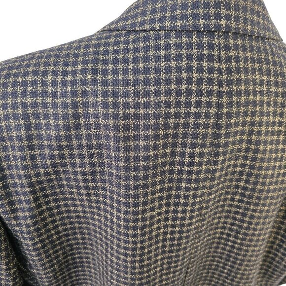 80s Jean Baptiste Caumont 3 Button Sport Coat Navy Taupe Wool Ventless Mens 42R - Picture 2 of 12